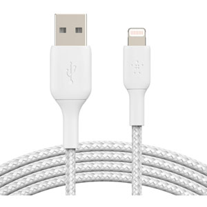 photo Câble gaine tressée Lightning/USB-A (15 cm, Blanc)