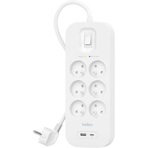 photo Multiprise parafoudre - 6 prises,1 USB-C, 1 USB-A