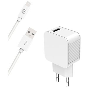 photo Chargeur 2.4A IC + Câble USB-A/Lightning - Blanc