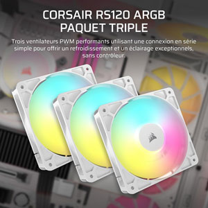 RS120 ARGB 120mm PWM Fans - Blanc (Pack de 3)