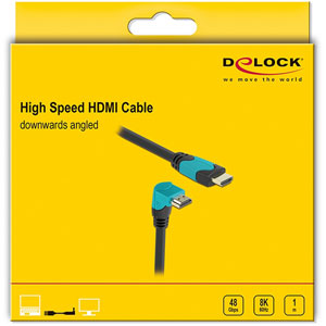 Câble HDMI droit vers coude bas 90° 8K 60Hz 1m