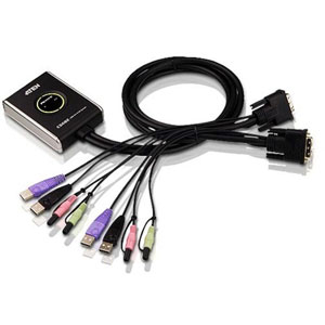 photo KVM à câble DVI/audio USB 2 ports + sélecteur port