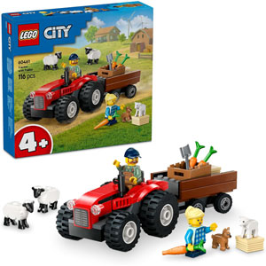CITY - Tracteur rouge avec remorque et moutons