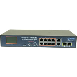 8-Port 10/100TX 802.3at PoE + 2-Port Gigabit / SFP