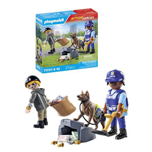 Policier chien de recherche, voleur et accessoires