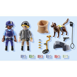 Policier chien de recherche, voleur et accessoires