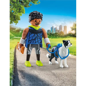 Homme sportif avec Border Collie et accessoires