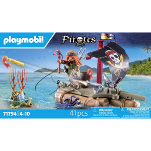 Pirate avec radeau flottant, canons et trésor