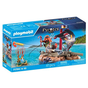 Pirate avec radeau flottant, canons et trésor