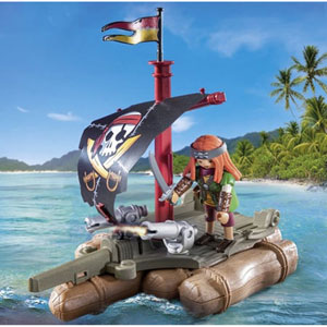 Pirate avec radeau flottant, canons et trésor