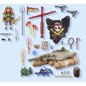 Pirate avec radeau flottant, canons et trésor