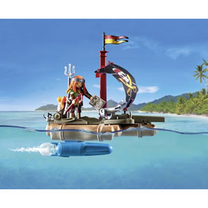 Pirate avec radeau flottant, canons et trésor