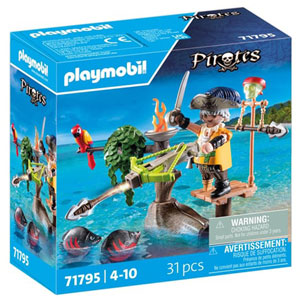 Pirate avec arbalète, flèche et poissons à viser