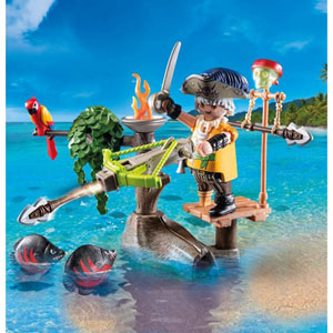 Pirate avec arbalète, flèche et poissons à viser
