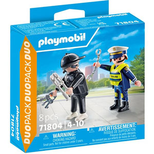Policier et bandit avec menottes et accessoires
