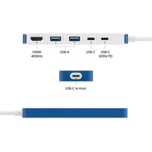 Hub USB-C à 5 ports HyperDrive Flex - Blanc, bleu