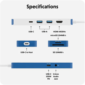 Hub USB-C HyperDrive Flex 8 ports - Blanc, bleu