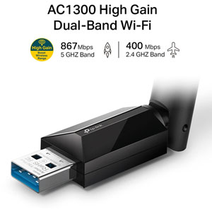 Adaptateur WiFi bi-bande AC1300 USB Gain Elevé