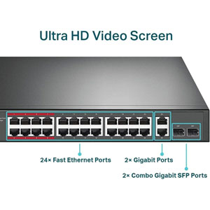 Switch PoE+ 24 ports 10/100 Mbps + 2 ports Gigabit