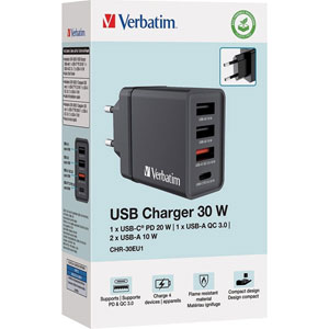 photo Chargeur USB mural 4 ports 30 W - Noir