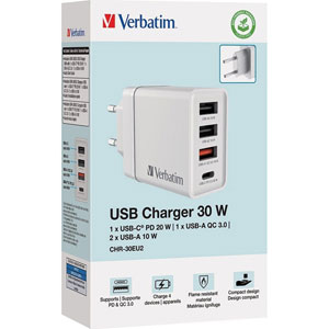 photo Chargeur USB mural 4 ports 30 W - Blanc