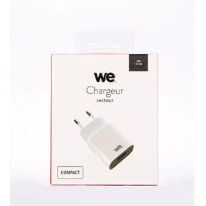 photo Chargeur secteur 1 USB 2.4A 12W - blanc